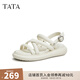 他她（TATA）白色沙灘涼鞋女軟底松糕鞋外穿百搭秋季新款WDP01BL3 米白 35