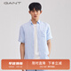 GANT甘特春季新款男士襯衫上衣復(fù)古條紋透氣休閑通勤亞麻短袖襯衣 468淺藍 L