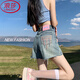 浪莎牛仔短褲女夏季新款2025年毛邊薄款三分褲外穿休閑運動(dòng)辣妹熱褲子 復古藍 【速干顯瘦升級款】 L 【推薦105-115斤】