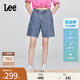 Lee涼涼褲25新品經(jīng)典五袋款設計輕薄天絲女百慕大牛仔短褲顯瘦潮 中藍色 27