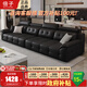 倍子沙發(fā)真皮沙發(fā)中古風(fēng)沙發(fā)客廳棕色極簡新款勞倫斯沙發(fā)直排佛山家具 耀夜黑-奈迪芬加厚牛皮 3.0米-四人位+腳踏【乳膠版】