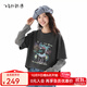 飛鳥(niǎo)和新酒設計感印花字母假兩件T恤女2025秋季新款套頭圓領(lǐng)上衣 純色煙灰HCC02 L