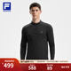 FILA 斐樂(lè )官方男子針織長(cháng)袖上衣2025冬季新款健身運動(dòng)加絨基礎長(cháng)T 深黑-BK M 170/92A/M