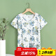 AB內衣女士純棉印花圓領(lǐng)衫中老年媽媽汗衫背心寬松短袖家居服睡衣 藍蓮花 4XL (180/110)