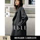 ELLE深灰色綿羊毛假兩件雙面呢大衣女2025冬季新款長(cháng)款毛呢外套 深灰 S