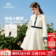 英氏（YEEHOO）女童連衣裙兒童裙子中大童裝娃娃領(lǐng)長(cháng)裙學(xué)院風(fēng)淑女秋裝 米白 140