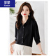 羅蒙（ROMON）女裝七分袖襯衫女2025夏季新款POLO領(lǐng)休閑顯瘦純色翻領(lǐng)透氣薄襯衣 黑色 L 105-120斤