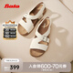 Bata羅馬風(fēng)涼鞋女2025夏商場新款牛剖皮舒適休閑女涼鞋AUH03BL5七夕 米色 36