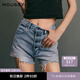 moussy 新款水洗四粒扣磨毛休閑短款牛仔褲C28FAN11-0090 111淺藍(lán)色 S