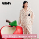 野獸派家居（tbh）“天生蘋(píng)果”天絲印花長(cháng)款家居服套裝 長(cháng)款 黑蘋(píng)果 XS 