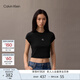 Calvin KleinJeans25夏季女士簡(jiǎn)約刺繡時(shí)尚ck辣妹正肩羅紋短袖T恤47AB212