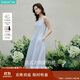 茵曼（INMAN）法式收腰顯瘦方領(lǐng)吊帶連衣裙女裝2025夏季新品長(cháng)裙子 藍色 M