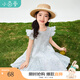 茵曼童裝女童連衣裙2025夏季兒童純棉圓領(lǐng)滿(mǎn)印長(cháng)裙立挺小飛袖裙子 綠色 160