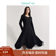 茵曼（INMAN）法式針織連衣裙2025春秋季女裝新款長(cháng)袖收腰顯瘦內搭小眾裙子 午夜黑 M
