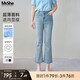 MsShe【面膜微喇牛仔褲】大碼女裝2025秋夏季胖mm顯瘦直筒七分褲子 牛仔淺藍色現(xiàn)貨 3XL