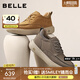 百麗（Belle）男鞋高幫休閑工裝鞋2025冬季新款商場同款真皮板鞋8WK01DD5 灰色-單里 42 (260mm)
