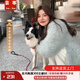 蕓蕁外套女2025新款秋冬韓版仿狐貍毛皮草外套女短款海寧年輕款顯瘦大 水藍色 XS 80斤左右