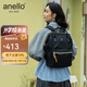 anello日本雙肩包男女背包書包旅行包防盜升級電腦隔層離家出走包防潑水 (中黑/黑拉鏈)隔層放14英寸