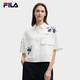 FILA 斐樂官方女子運動上衣夏時尚休閑刺繡寬松短袖襯衫