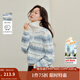 茵曼（INMAN）2025秋冬女裝新款復古波浪鏤空條紋毛衣寬松拉鏈翻領(lǐng)針織衫 白底藍條 S