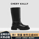 CHERY KALLY【都市幻影】氣質騎士靴女士2025新款秋冬黑色粗跟真皮中筒靴女靴 黑色 Black 37