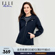 ELLE ACTIVE休閑運動外套女秋季舒彈松弛洋氣時髦修身夾克可調(diào)節(jié)拉鏈連帽外套 藏青色 2XL