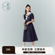 紫涵（ZIHAN）紫涵學(xué)院風(fēng)連衣裙女夏季新款日系海軍領(lǐng)系帶收腰短袖中長(zhǎng)裙子 藏青 XL