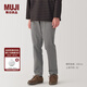 無(wú)印良品（MUJI）男式 彈力絲光斜紋 修身褲 長(cháng)褲子 春季款休閑褲男士 淺灰棕色 AE0XSA4A 82 180/82A