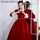 NAOISKEY?腦斯基女童晚禮服主持人長(cháng)袖冬季加厚公主長(cháng)裙兒童高端演出服裝 紅色 150