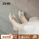 ZHR單鞋女優(yōu)雅法式粗跟女鞋水晶婚鞋蝴蝶結尖頭鞋子女 Y726 銀色 35