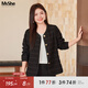 MsShe【小香風(fēng)提花泡泡紗】大碼女裝2025秋季胖mm寬松短款外套女 黑色現貨 2XL