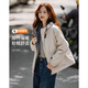 尚靜夾棉加厚韓版時(shí)尚工裝外套女2025冬季新款休閑連帽長(cháng)袖保暖短上衣 淺米灰色 M