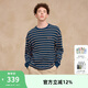 Champion冠軍長袖T恤男新款學(xué)院風(fēng)華夫格條紋情侶款上衣 藏青色 M