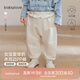 babylove女寶寶褲子春款純棉嬰兒大pp褲長(cháng)褲甜美木耳邊外出休閑褲 月光米 80