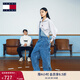 TOMMY JEANS【工裝闊腿】秋冬女美式潮流大口袋刺繡直筒牛仔背帶褲 牛仔藍(lán)1A5 S