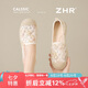 ZHR單鞋女舒適軟平底休閑漁夫鞋田園風(fēng)透氣網(wǎng)紗套腳女鞋 W118米黃38