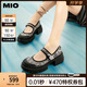 MIO[蔣依依同款]米奧春夏圓頭粗跟單鞋新中式潮流瑪麗珍女鞋 黑色 38