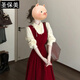 圣保美紅色背帶連衣裙秋裝女裝兩件套裝2025新款小個(gè)子新年穿搭秋冬長(cháng)裙 襯衫+連衣裙【套裝】 M 碼