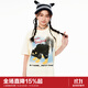 樂町商場同款秋季新款趣味襪套貓咪印花短袖T恤女C2CNE3125 米白 S