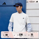 adidas情侶休閑純棉上衣圓領短袖T恤男女夏季阿迪達斯官方輕運動 米白 L