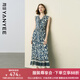 顏域碎花背心連衣裙女2025夏季新款法式復(fù)古拼接收腰V領(lǐng)魚尾長(zhǎng)裙 藍(lán)花 M
