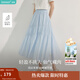 茵曼（INMAN）法式萊賽爾褶皺半身裙2025夏季女裝新款松緊腰a字裙子  海云藍 M