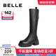 百麗（Belle）美拉德風(fēng)騎士靴女商場(chǎng)同款高跟高筒靴A6Y1DDG3 黑色-單里 37 (235mm)