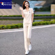 啄木鳥(niǎo)冰絲薄款運動(dòng)套裝女夏季2025新款洋氣上檔次休閑時(shí)尚兩件套 米白色短袖兩件套  3XL 130-145斤