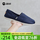 快樂(lè )瑪麗（J&M）帆布鞋男2025春夏新款平底休閑舒適透氣懶人一腳蹬休閑通勤單鞋男 深藍色 40 250mm