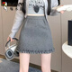 啄木鳥(niǎo)設計感木耳邊毛呢花苞裙女秋冬季加厚呢子短裙灰色A字包臀半身裙 灰色 L
