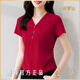 雅鹿v領(lǐng)黑色短袖t恤女夏季2025新款半袖修身顯瘦上衣正肩高端體恤 酒紅色 【贈送運費險】 2XL 126-135斤