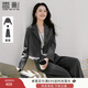 香影灰色輕職場(chǎng)西裝套裝女2025秋季新款短款小西服闊腿褲子兩件套 中灰 S 55/80A/85-95斤