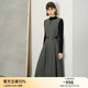 顏域綿羊毛格子連衣裙女款2025新款秋冬季復(fù)古中長款無袖圓領(lǐng)裙子 灰格 XL
