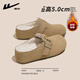 回力半拖勃肯鞋女鞋秋冬季厚底軟底加絨豆豆鞋一腳蹬休閑外穿博肯鞋子 卡其【內增高5CM】加絨保暖 37